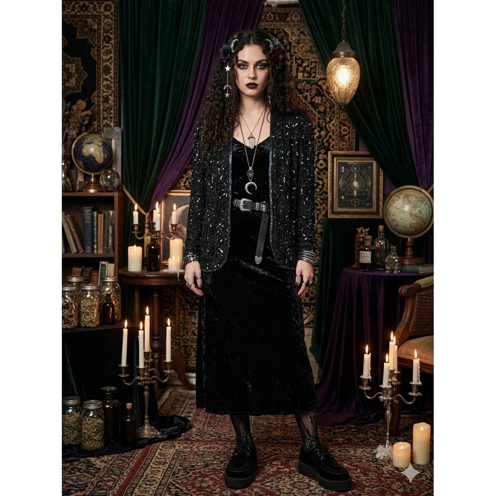 VTG Whimsy‎ Goth Patchouli from Nature Silk Beaded Sequin Jacket M